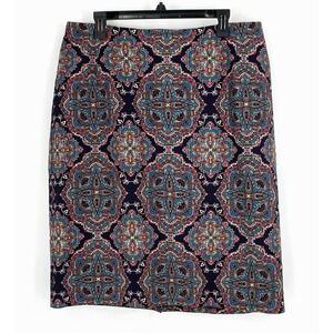 Talbots Skirt Womens 16W Blue Paisley Floral Lined Back Slit Zip Pencil Straight